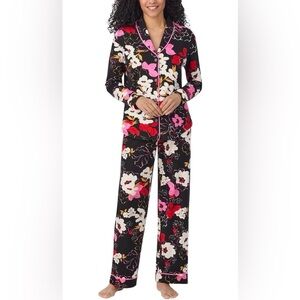 Room Service 2 Piece Black Floral Shawl Collar Pajama Set
